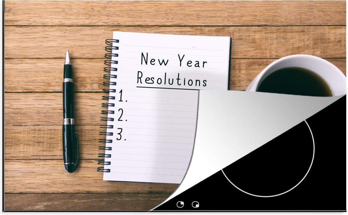 Luxe inductie beschermer Happy New Year - 80x52 cm - Notitieboekje met New Year Resolutions  - inductiebeschermer
