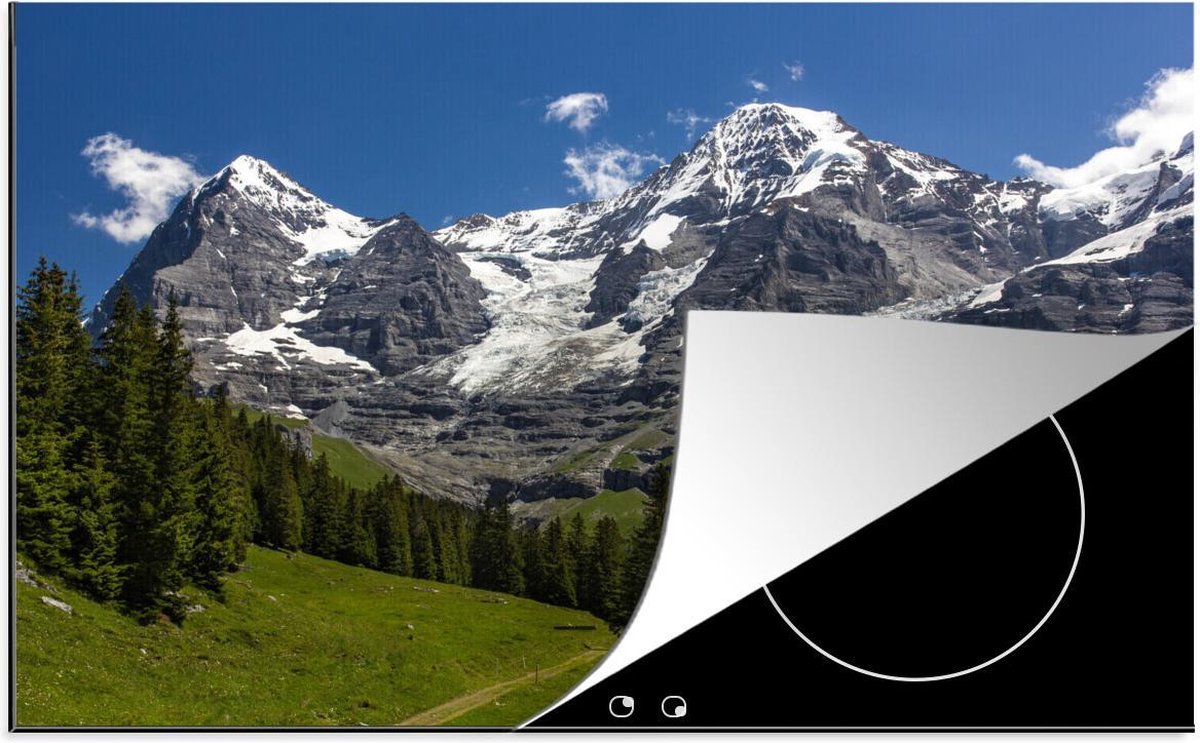 Luxe inductie beschermer Eiger - 78x52 cm - Bossen voor bergen Eiger en Monch in Zwitserland  - inductiebeschermer