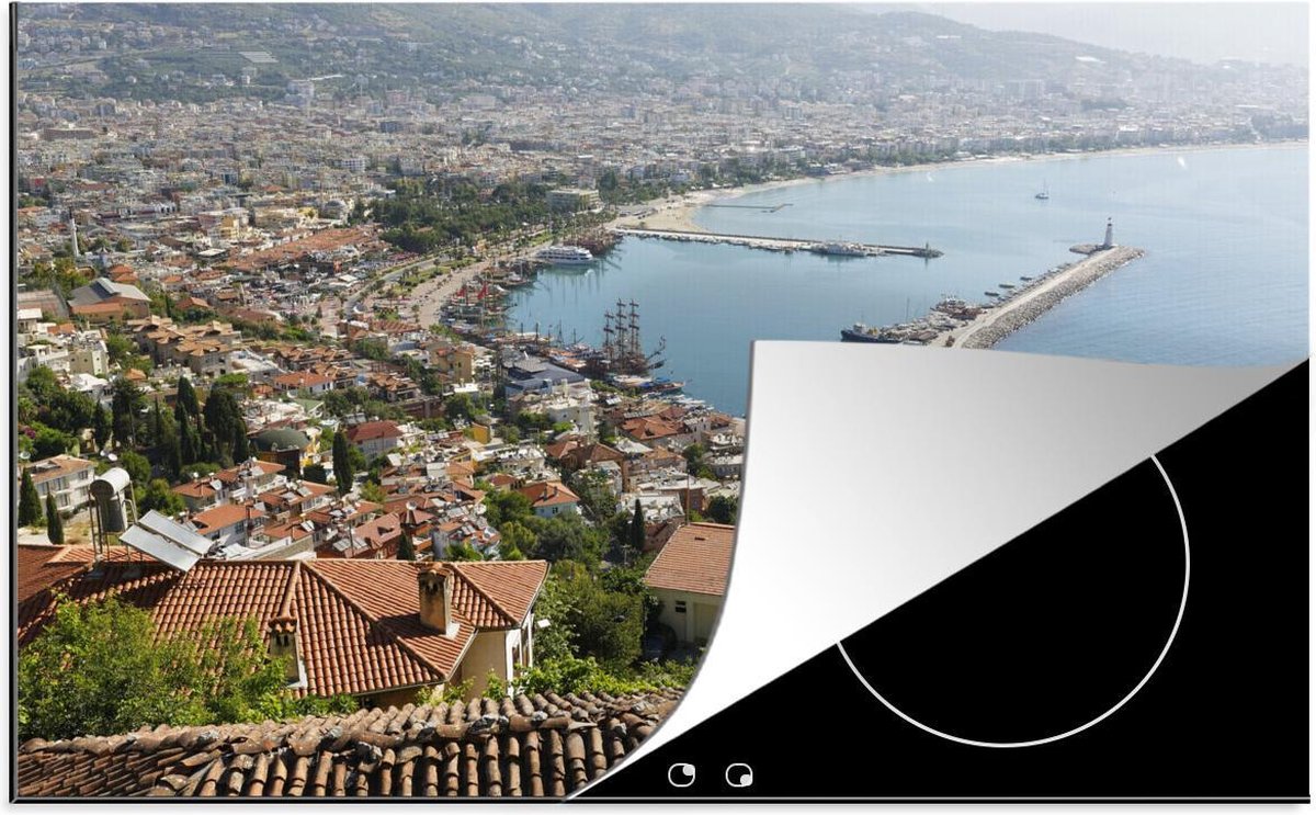 Luxe inductie beschermer Turkse Rivièra - 78x52 cm - luchtfoto van Alanya en haar haven aan Turkse Rivièra  - inductiebeschermer