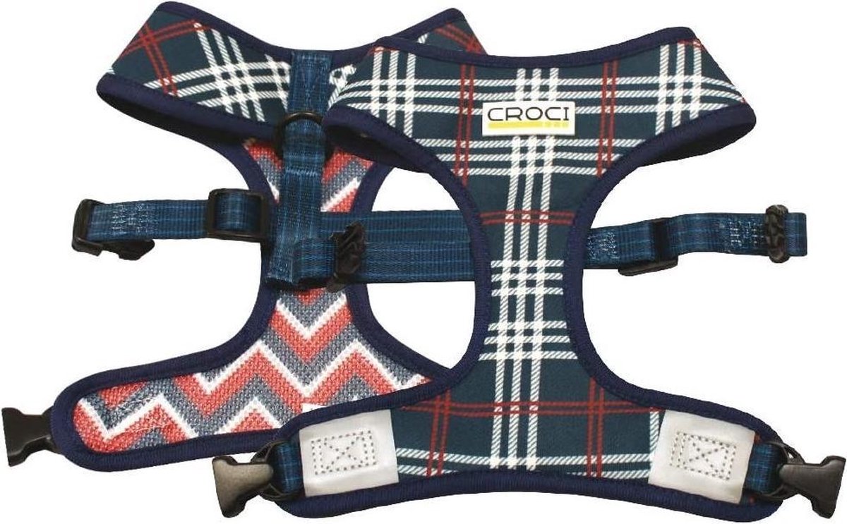 Croci hondentuig cambridge tweezijdig ruit / visgraat blauw / rood (35-45 CM)