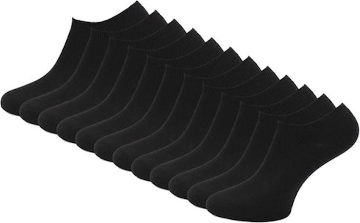 12 paar Bonanza sneakersokken - Basic - Platte Naad - Zwart - Maat 47-50