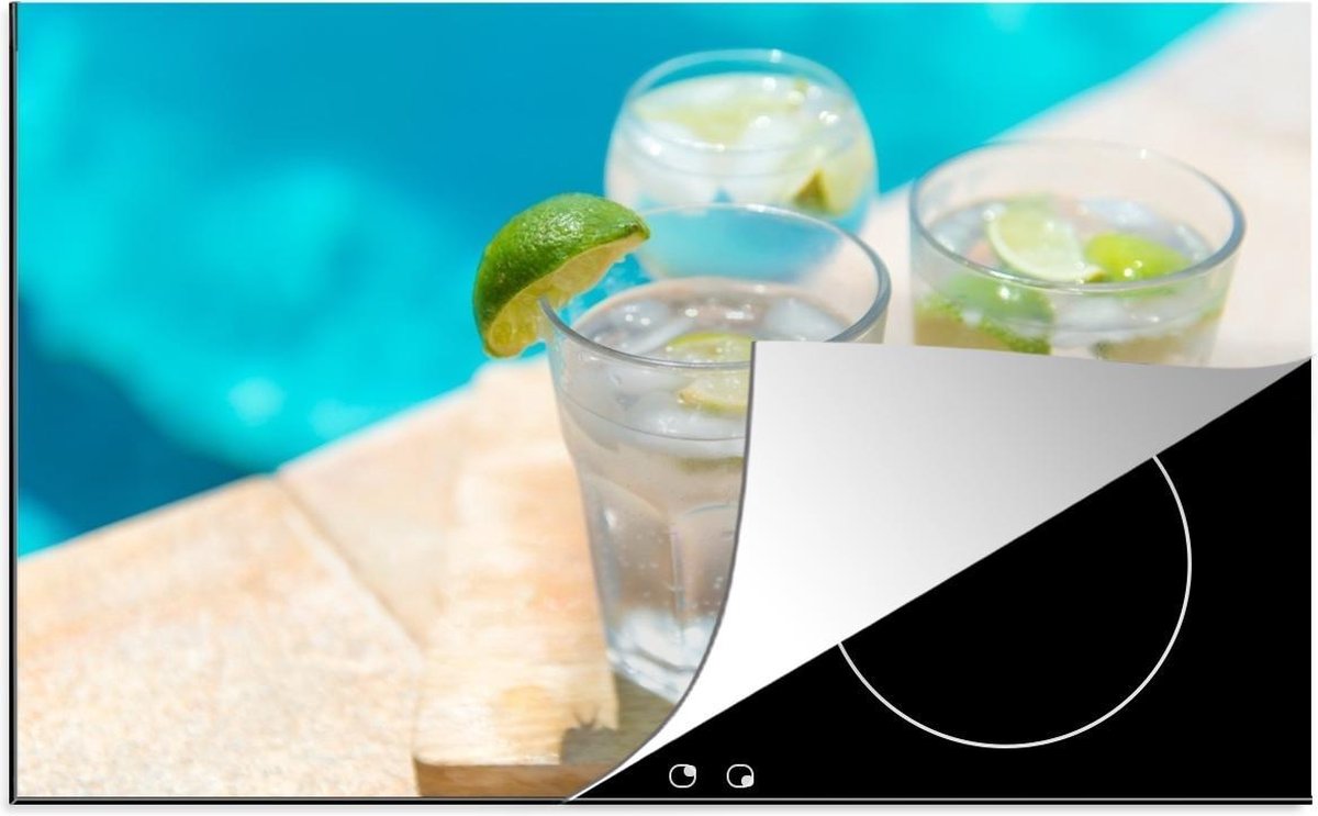 Luxe inductie beschermer Gin tonic - 80x52 cm - Kleurrijk en levendig beeld van twee koude Gin Tonic's  - inductiebeschermer