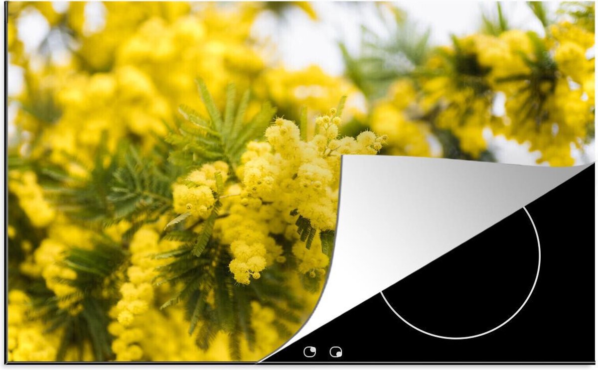 Luxe inductie beschermer Mimosa - 78x52 cm - gele mimosa bloem  - inductiebeschermer