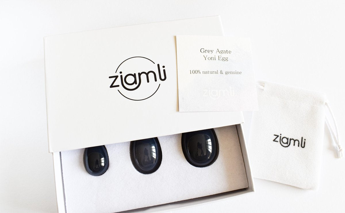Ziamli Yoni eggs (Yoni eieren) - Set van 3 - Yoni egg (Yoni ei) - 100% Grijs agate - Drilled - Gecertificeerd