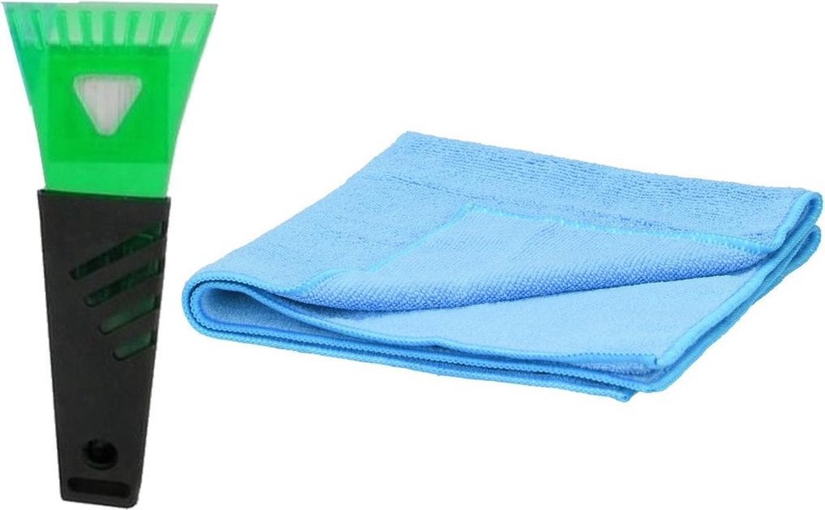 IJskrabber autoramen set - Kunststof ijskrabber van 17 cm met condensdoek van 40 x 40 cm