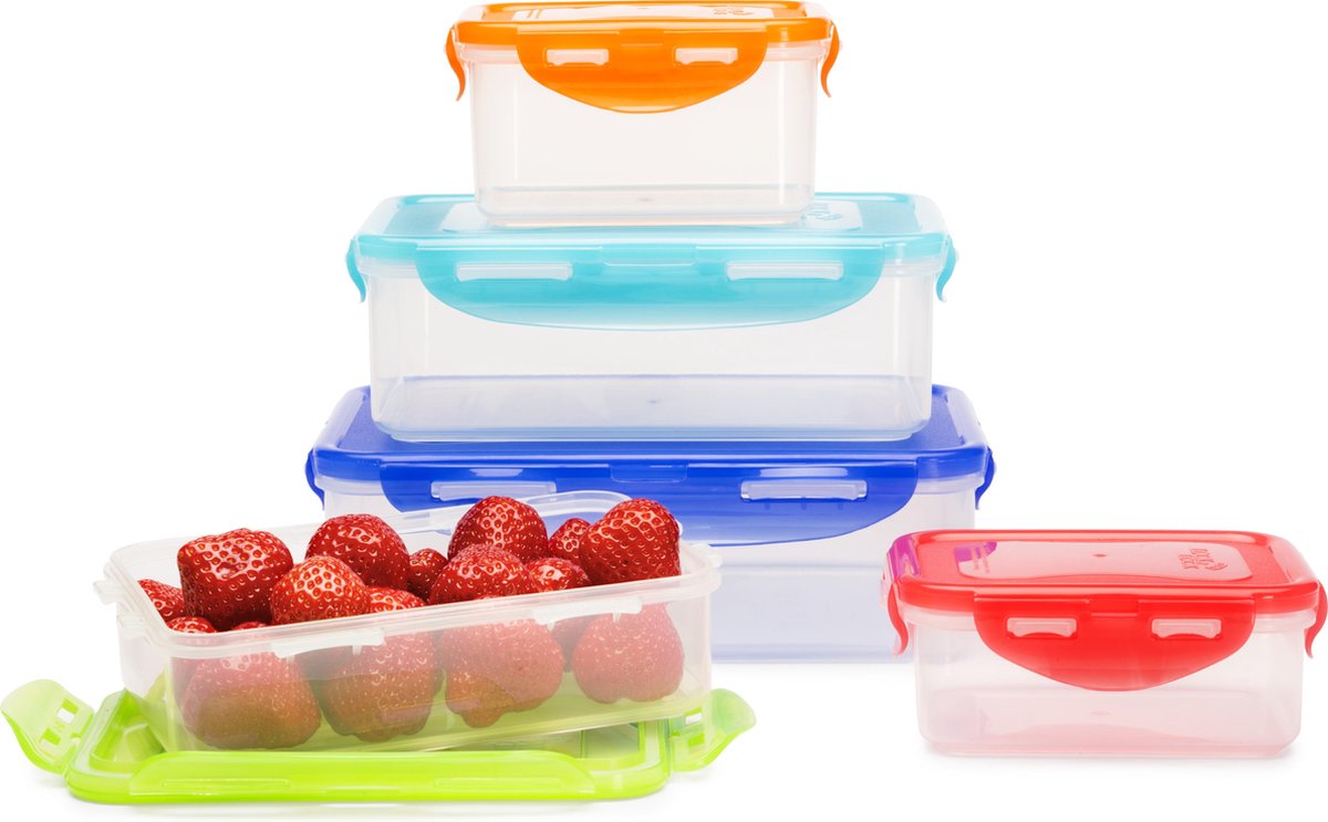 Lock&Lock Vershoudbakjes Set van 5 stuks - Gekleurde Deksels
