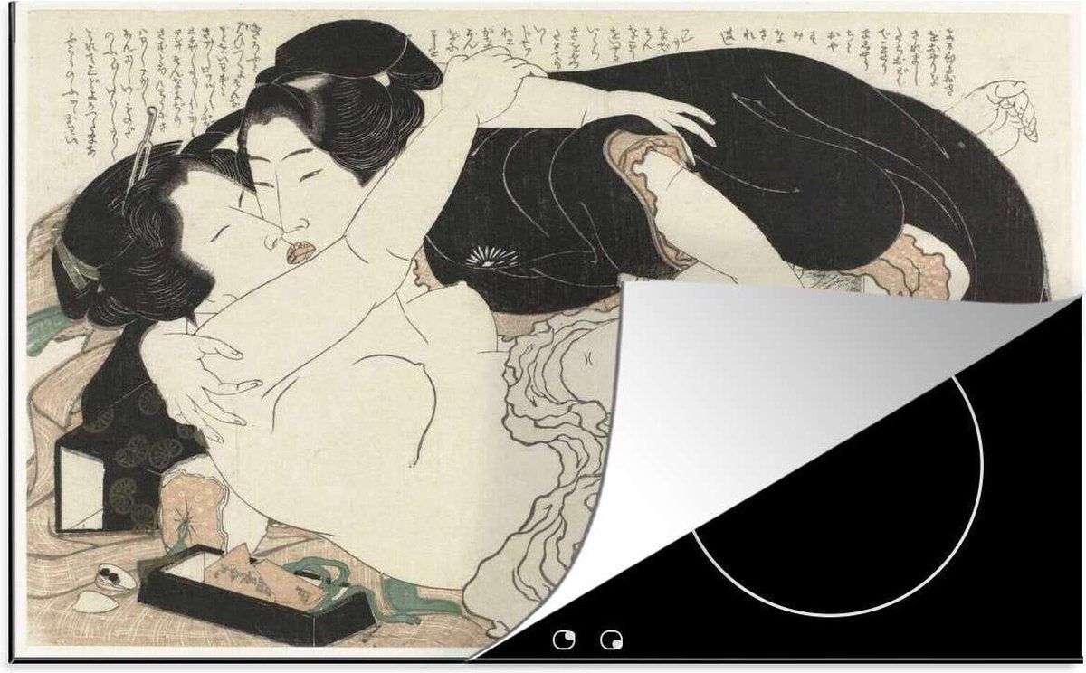 Luxe inductie beschermer Katsushika Hokusai - 80x52 cm - Weduwe en jongeman - Schilderij van Katsushika Hokusai  - inductiebeschermer