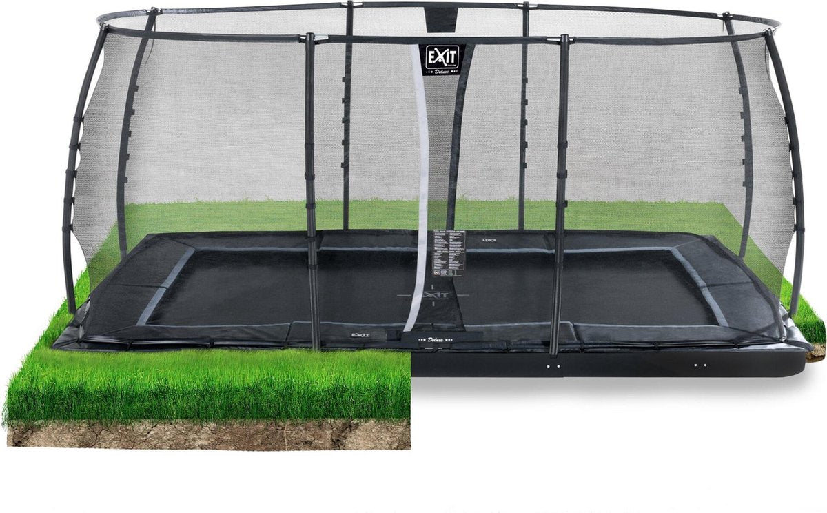 EXIT Dynamic groundlevel trampoline 305x519cm met veiligheidsnet - zwart