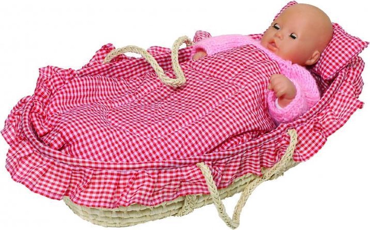 Goki Poppenmandje met lakentjes rood geruit 58 x 33 x 15 cm