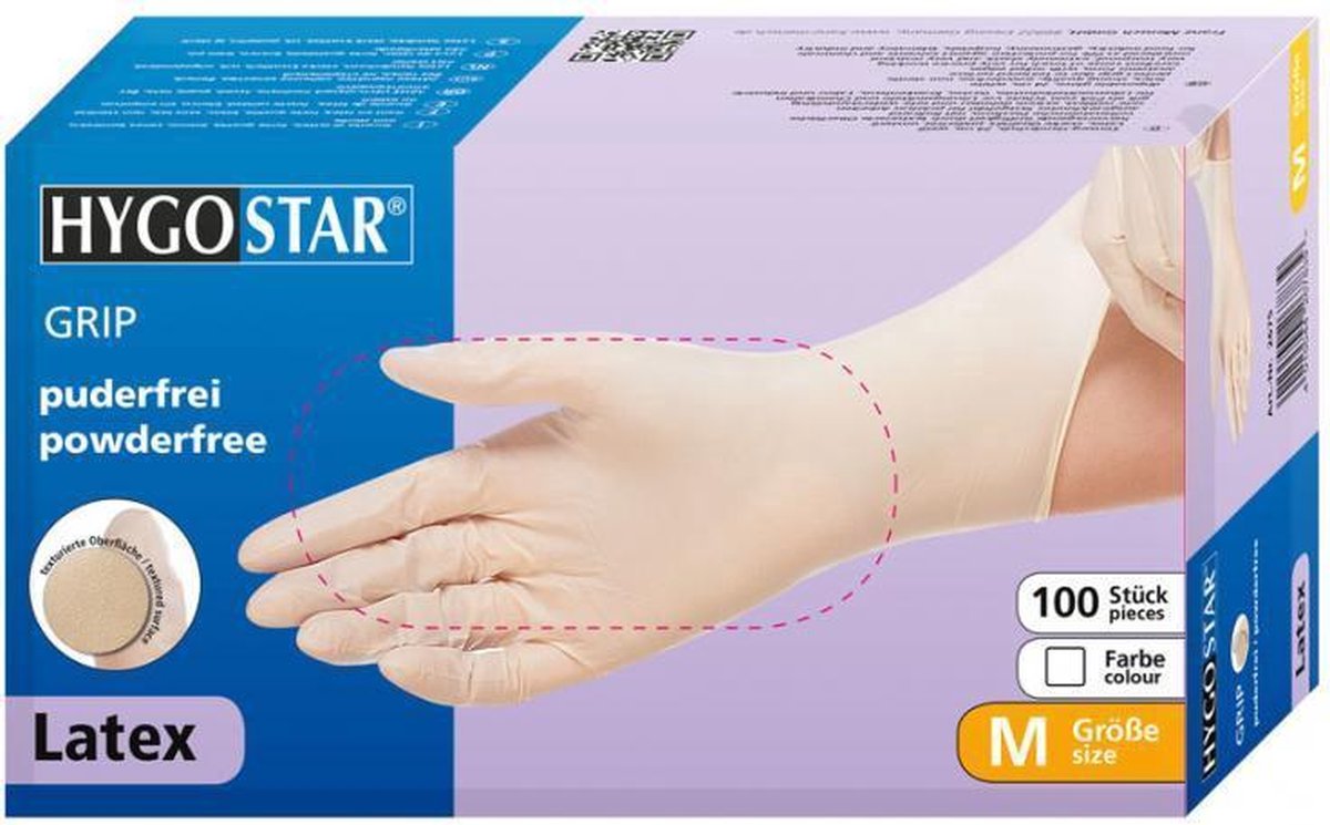 Hygostar latex poedervrije wegwerp handschoenen wit maat S 100 stuks