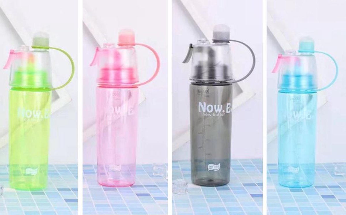 4 Drinkflessen met Sproeifunctie - Bidon - Roze Blauw Zwart en Groen
