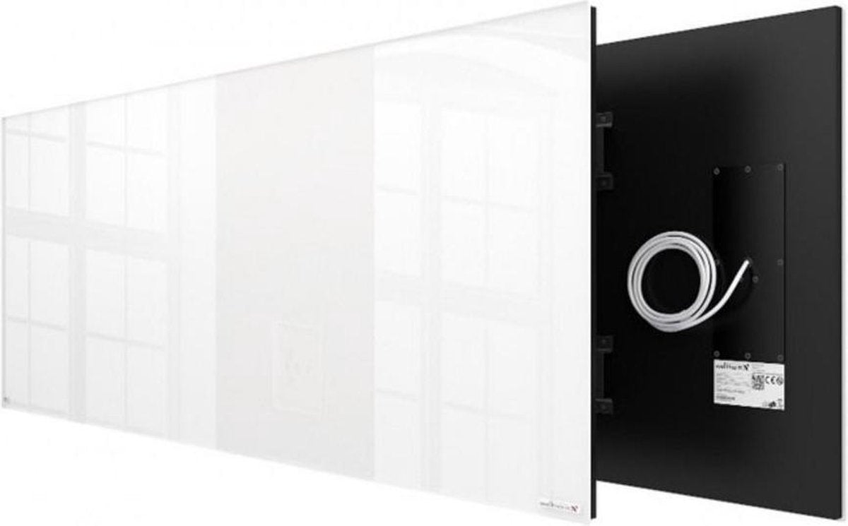 Hoog rendement 1250 Watt wit glas infrarood stralingspaneel 75x150 cm frameless Welltherm