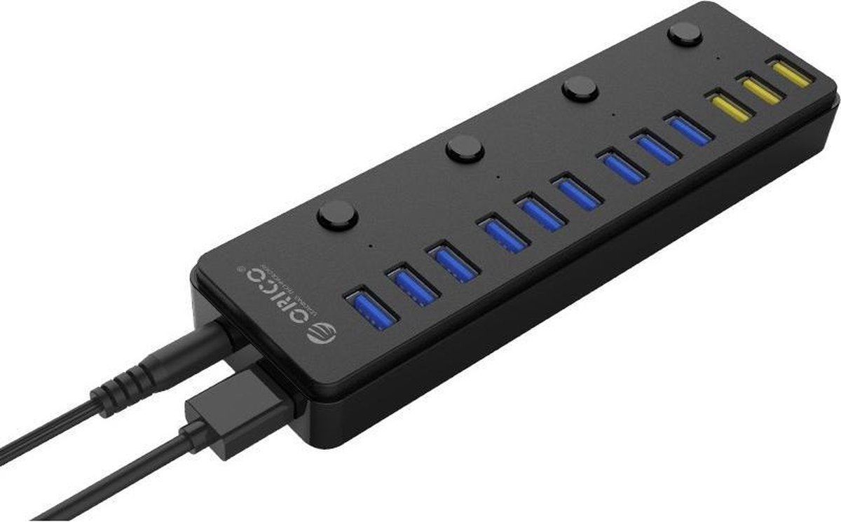 Orico - 12 poorts multi functioneel 9x USB 3.0 hub 3x BC1.2 USB laadpoorten - Zwart