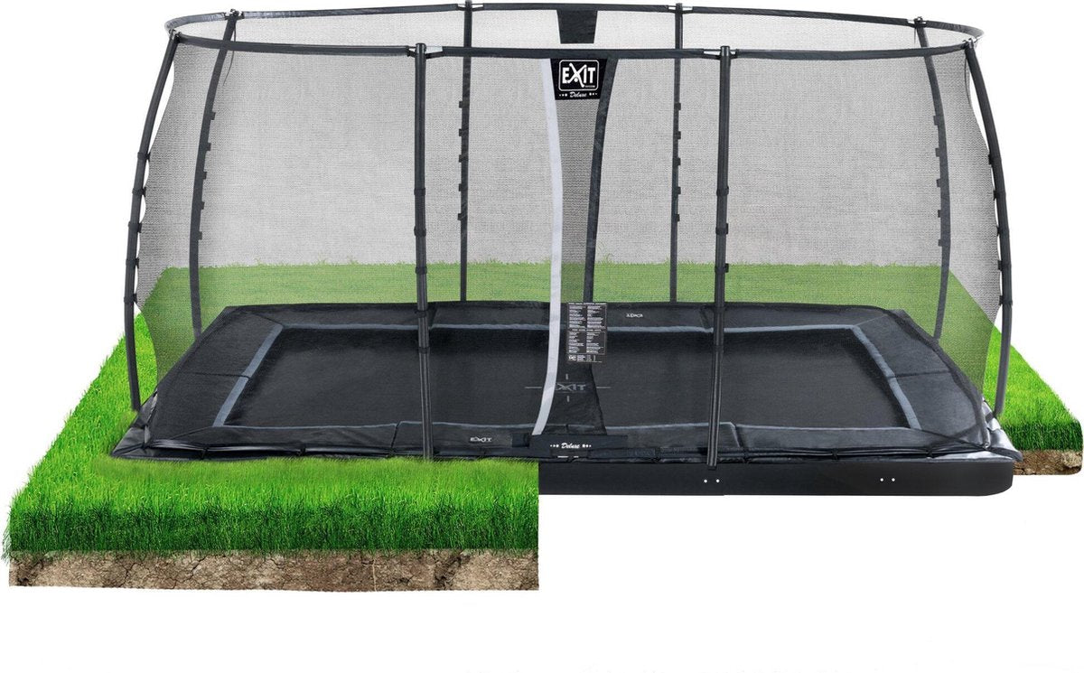 EXIT Dynamic groundlevel trampoline 244x427cm met veiligheidsnet - zwart