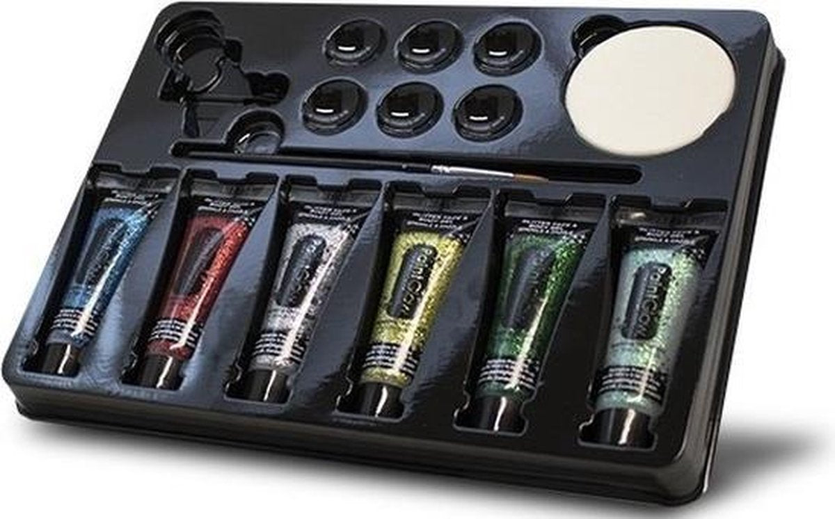 6x Gekleurde glitter schmink/make-up tubes set - Glittergel - Complete schminkset