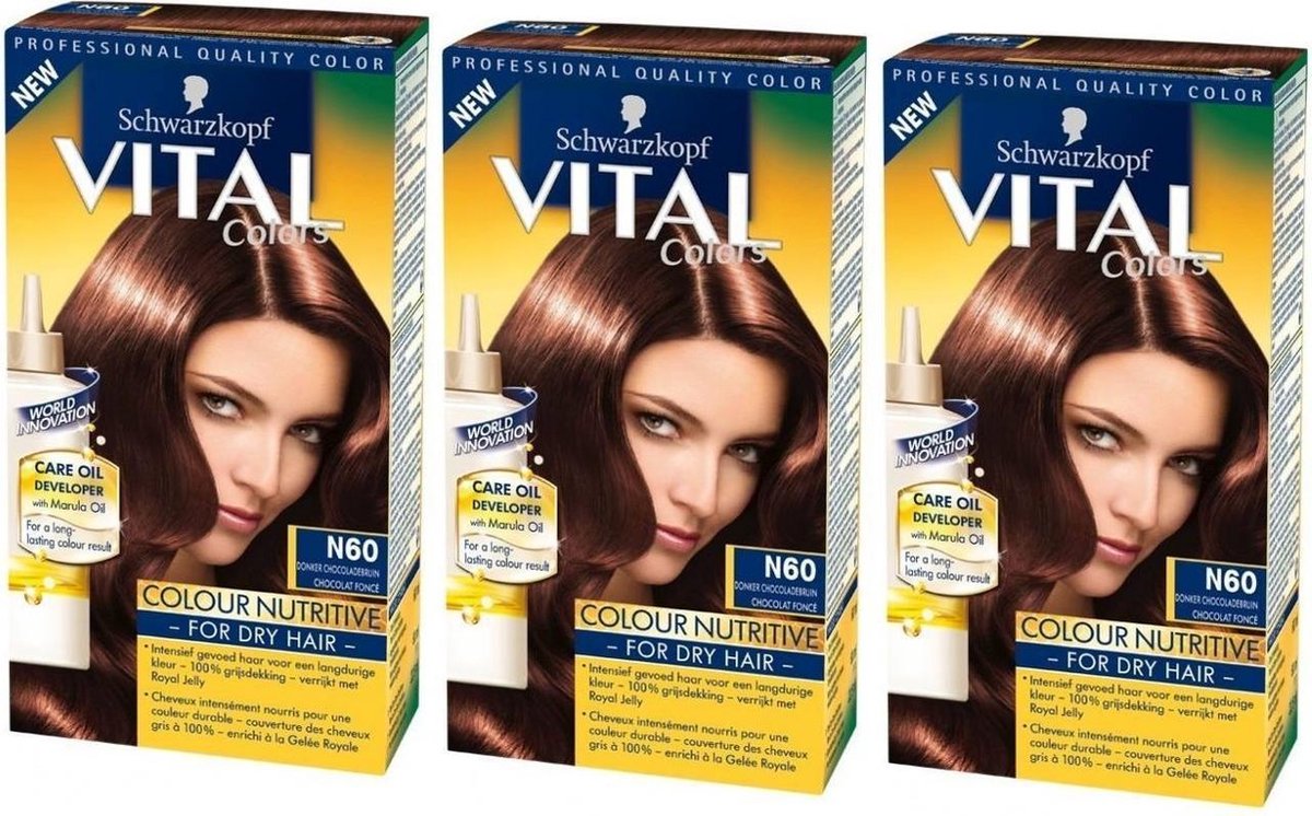 Schwarzkopf Vital Colours Royal Jelly - 60 Donker Chocolade Bruin - Haarverf - 3 Stuks Voordeelverpakking