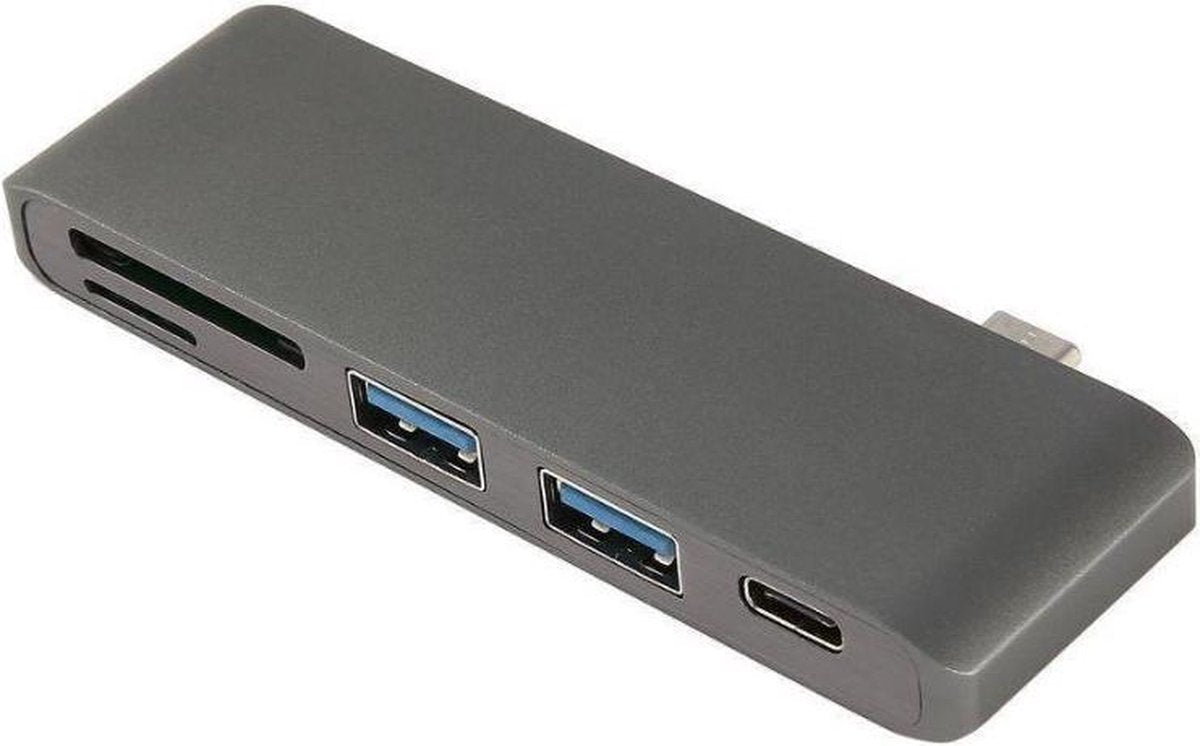 XIB USB-C Hub naar USB en cardreader / 1x USB-C / 2x USB 3.0 / 1x MicroSD / 1x SD / Spacegrey - Grijs