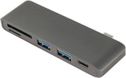 XIB USB-C Hub naar USB en cardreader / 1x USB-C / 2x USB 3.0 / 1x MicroSD / 1x SD / Spacegrey - Grijs