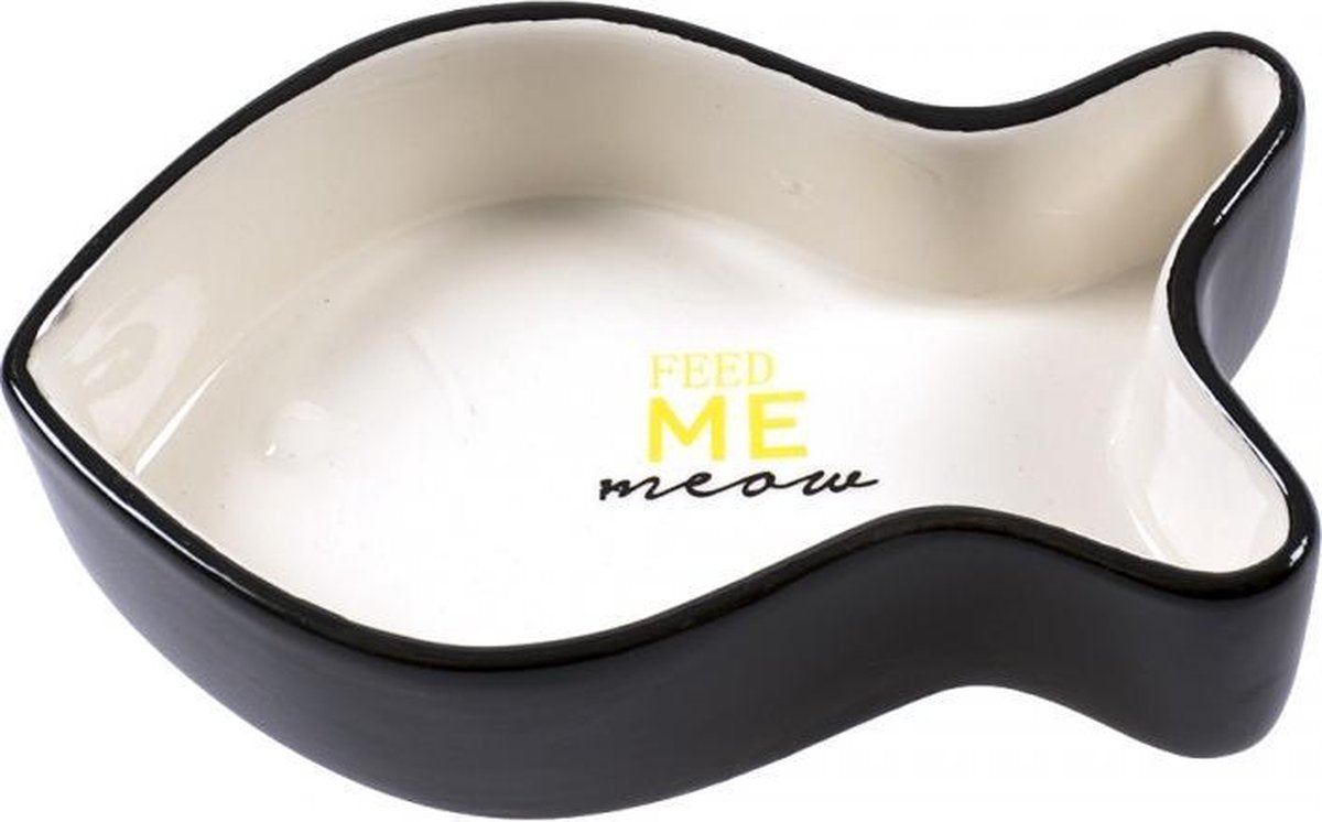 Duvo+ Eetkom vis stone feed me meow Zwart 17x10