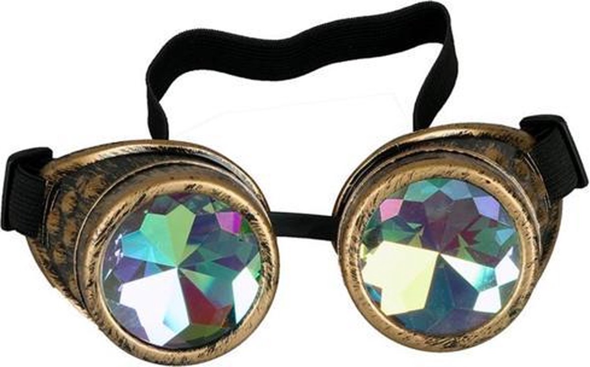 Caleidoscoop bril goggles Steampunk - brons - spacebril rave festival