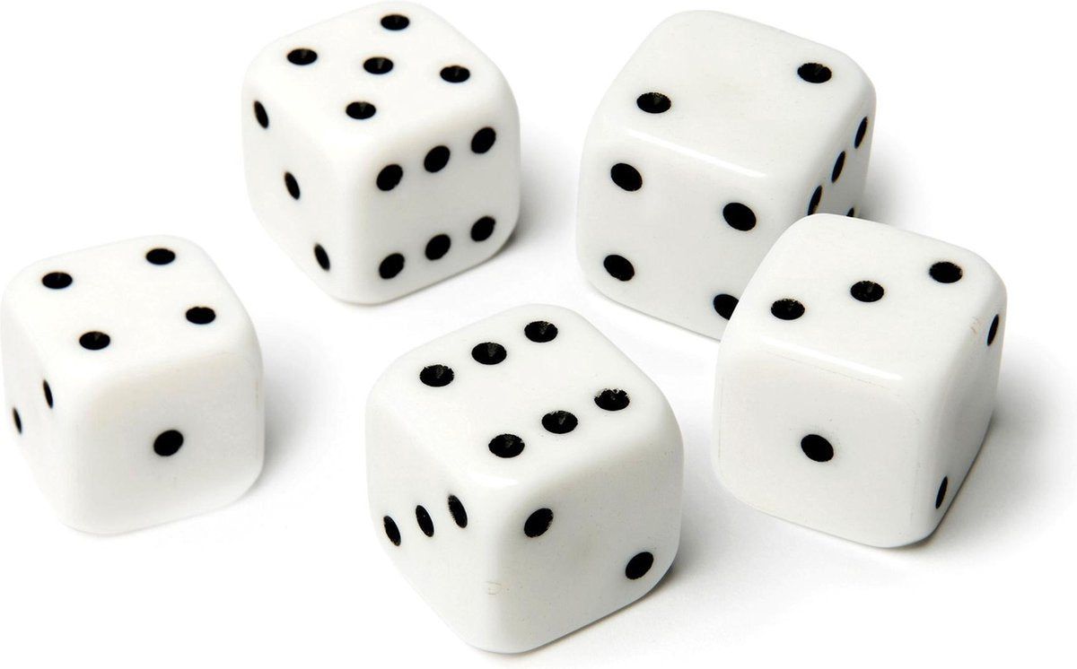 Dobbelstenen wit (5 stuks)
