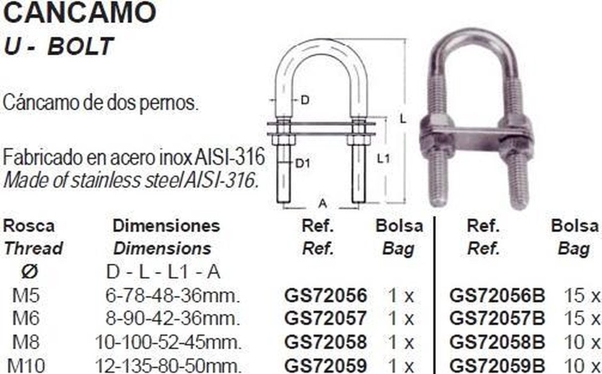 U - oogbout M5x78mm (GS72056B)