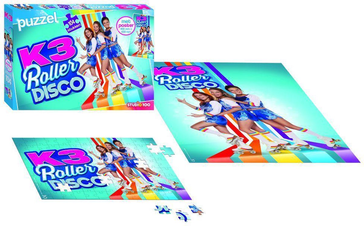 K3 - puzzel - K3 rollerdisco - met poster 40x60 cm - 104 stukjes