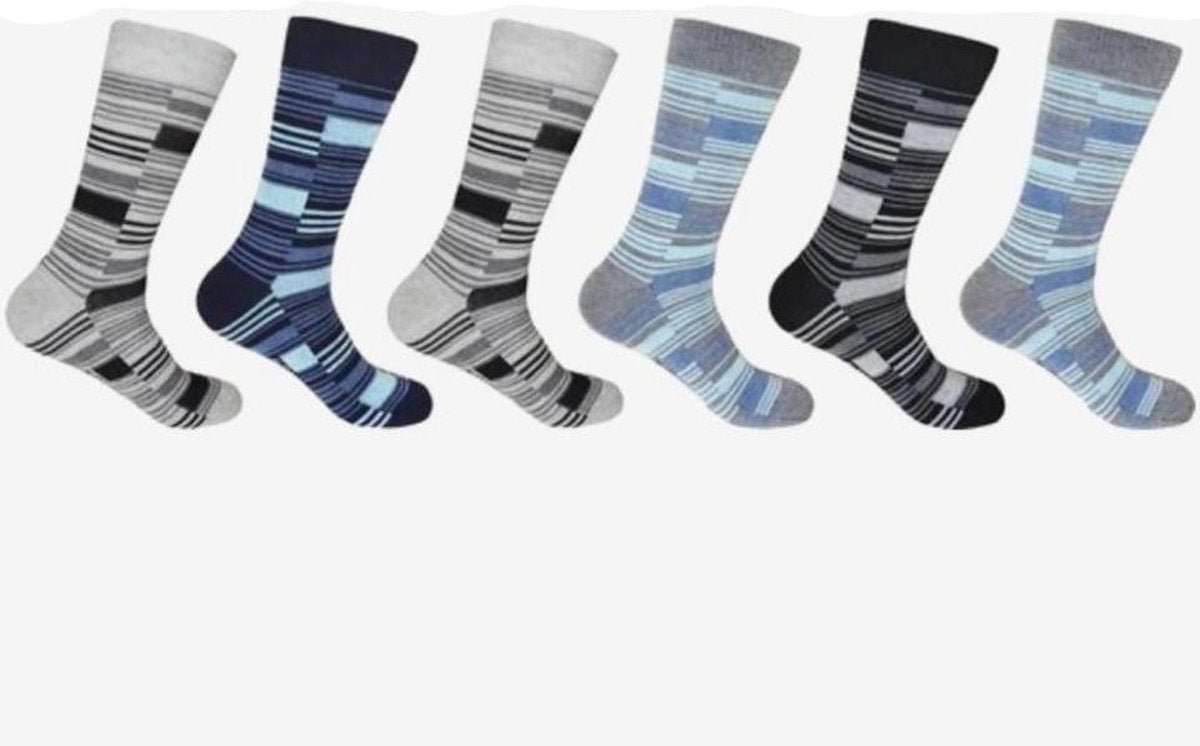 GIANVAGLIA HEREN SOKKEN/KATOEN/GRIJS/MARINE BLAUW/ZWART/BLAUW/ 6 PAAR /MAAT 39-42
