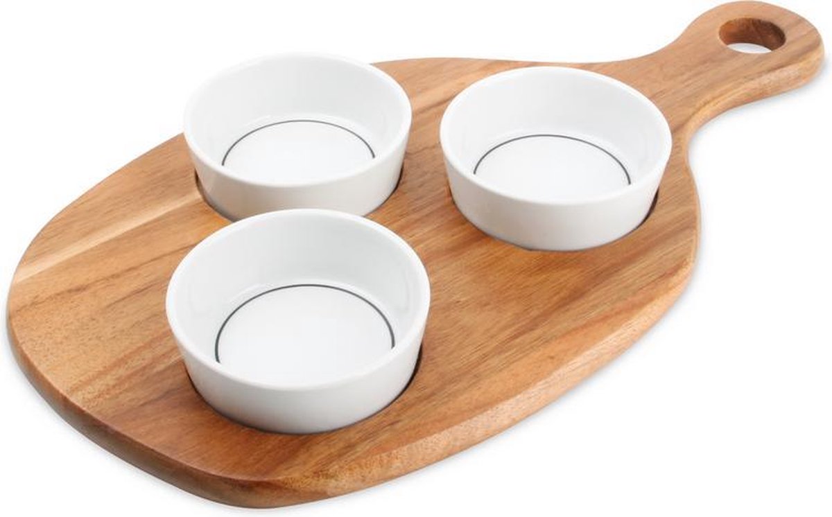 Serveerplank met 3 kommen