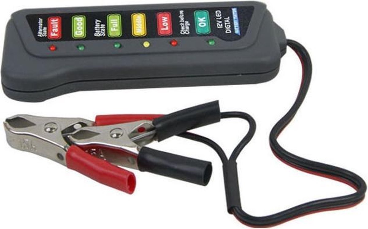 Accu en dynamo tester 12V voor auto / motorfiets / boot met LED indicatie