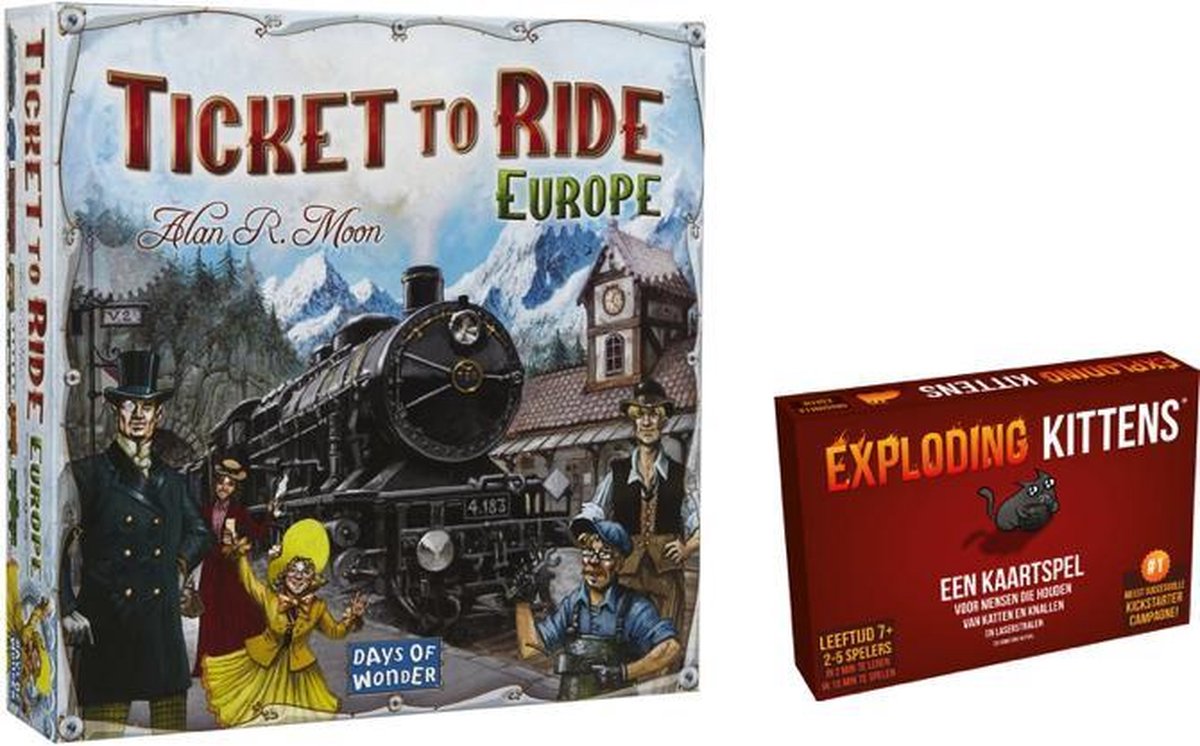 Spellenbundel Ticket To Ride Europe & Exploding Kittens Originele Editie - Nederlandstalig Kaartspel