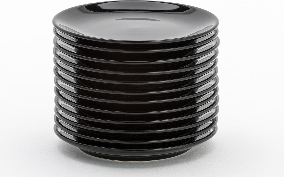 Lite-Body Hermes gebaksbordjes - Set van 12 stuks - 16 cm - Zwart