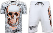ENOS Joggingpak Kort - Doodskop Neon Print - F7356/7 - Wit - Maat: S