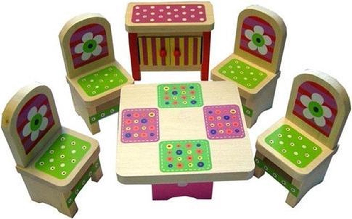 Houten poppenhuis meubeltjes eetkamer CharlsToys