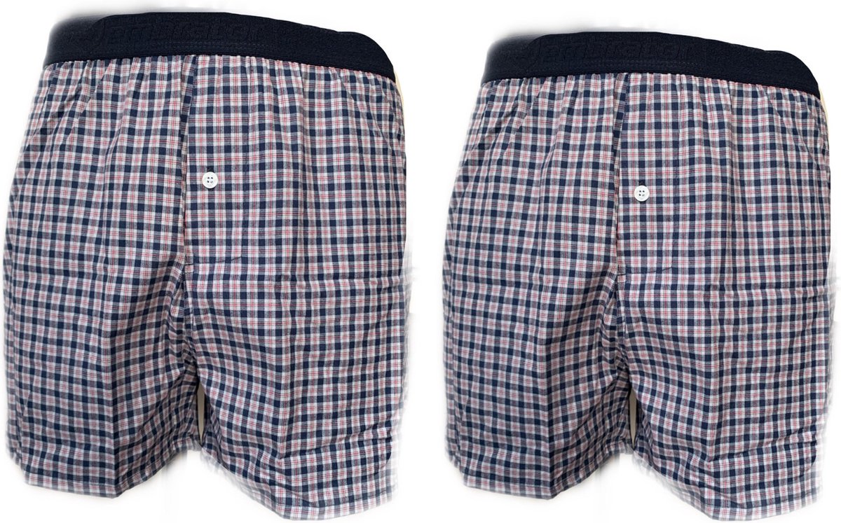 Embrator 2-stuks mannen Boxershort geruit grijs/donkerblauw/rood L
