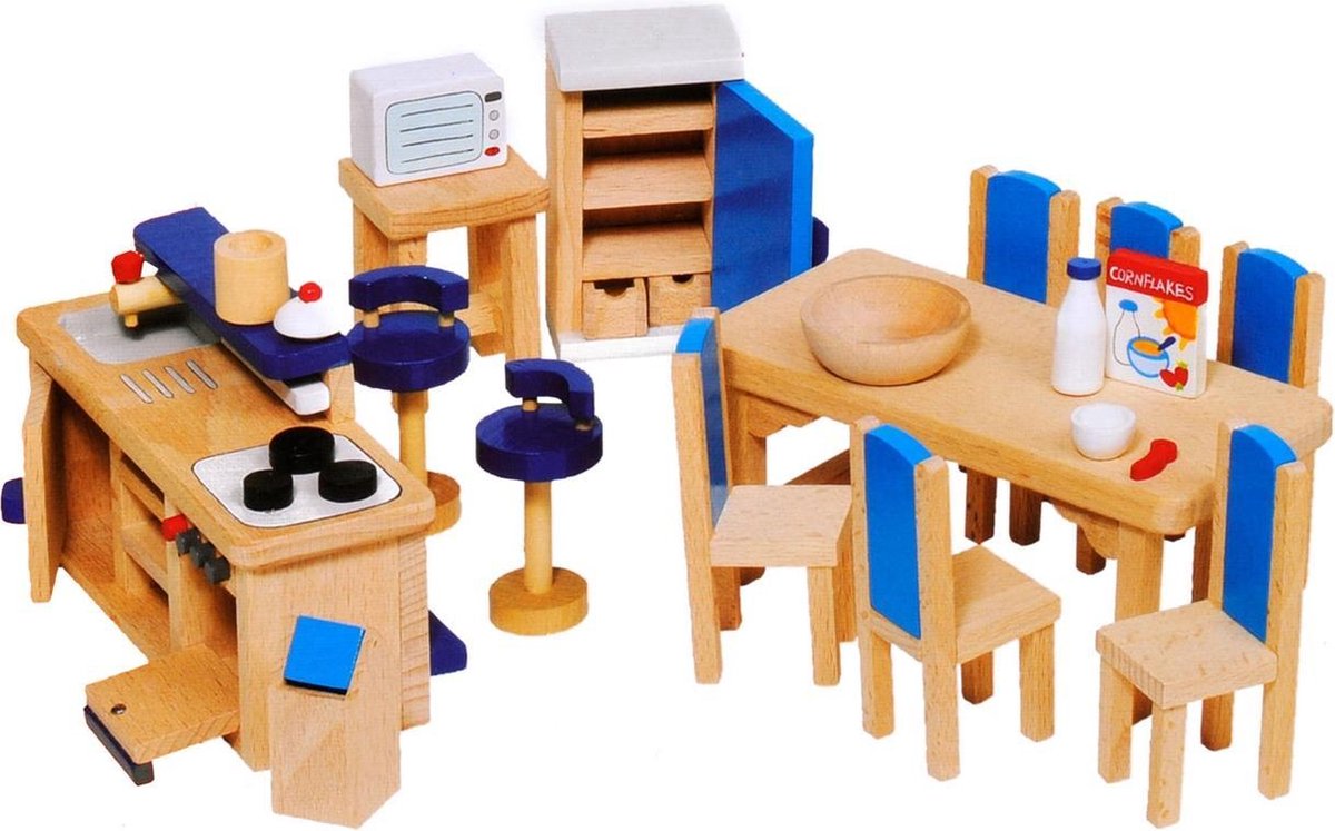 Poppenhuismeubeltjes: MODERNE KEUKEN 30-delig (incl. toebehoren