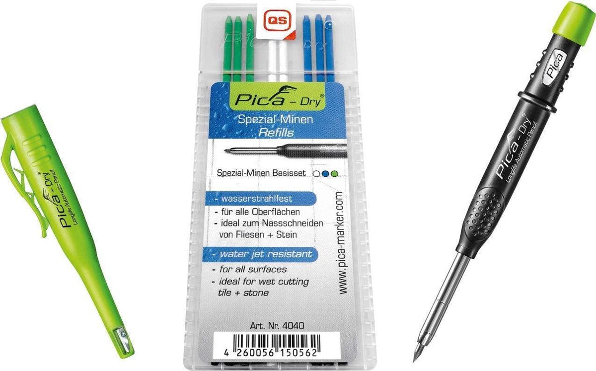 Pica Marker Dry Longlife 3030 + 8 st. Groen / Wit / Blauw vulling 4040