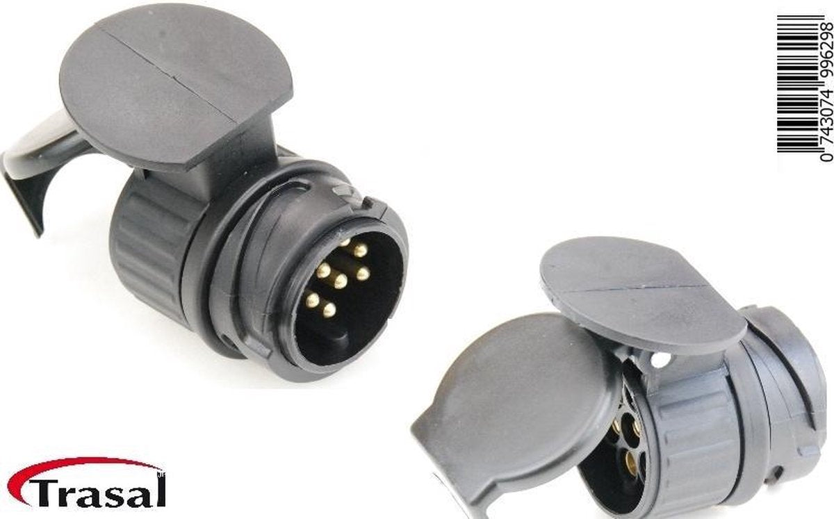 Adapter voor een 13-polige autostekker naar een 7-polige aanhangerstekker