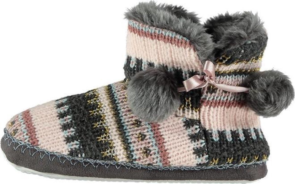 Apollo Sloffen Gestreept Dames Elastomeer/textiel Grijs/roze Maat 37-38