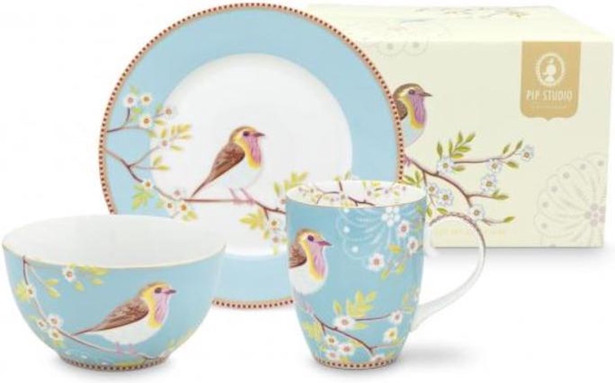 Pip studio cadeau ontbijtset early bird blauw (ontbijtbord
