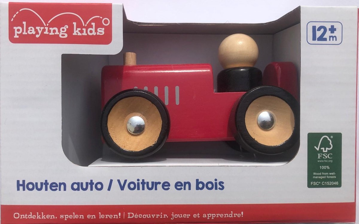 Auto - Houten auto - hout - Retro - Rood - FSC Hout - Playing Kids - 12 maanden