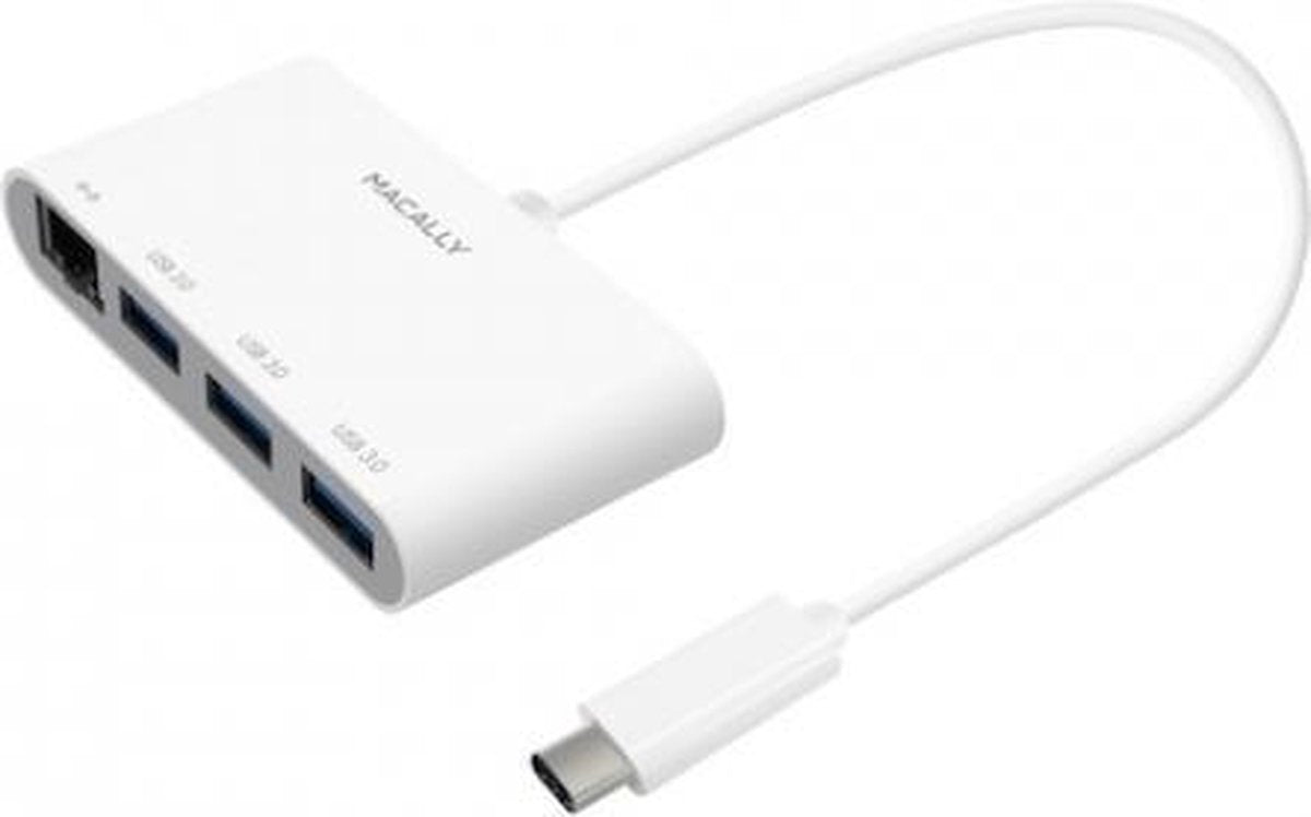 Macally USB-C naar 3 poort USB-A + Gigabit Ethernet adapter