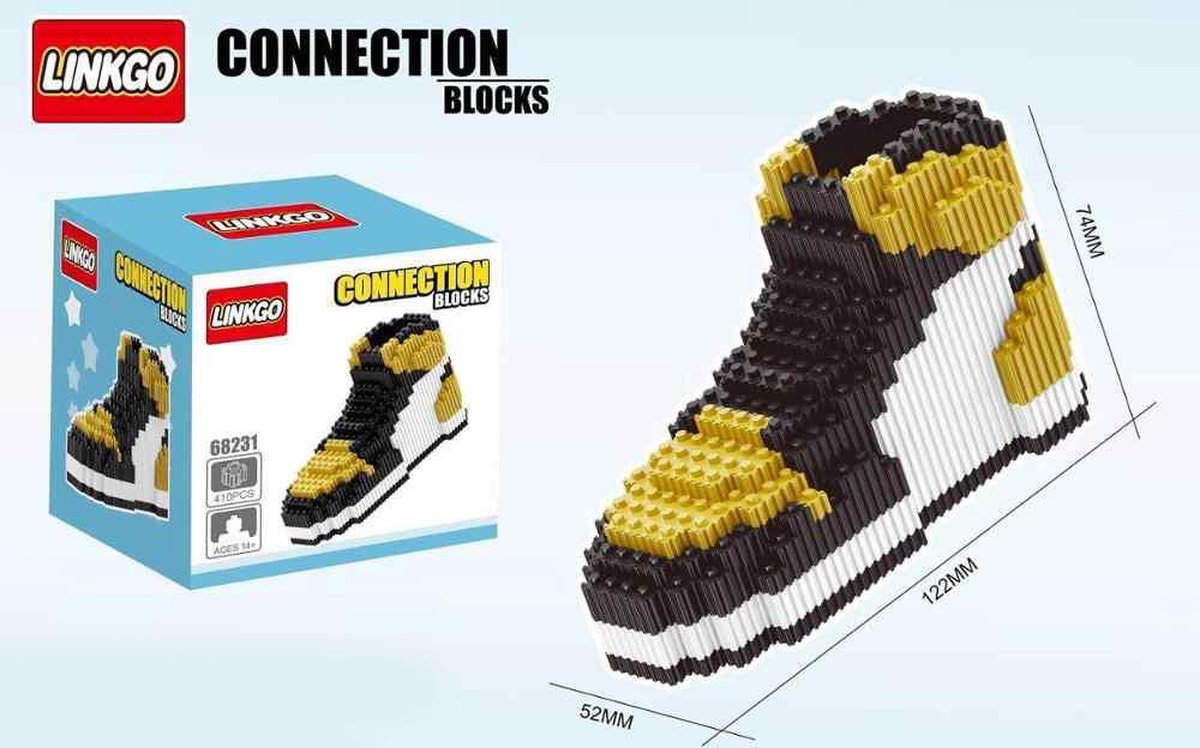 Linkgo Connection Blocks - Sneaker (Geel/Wit/Zwart) | Speelgoed voor kinderen jongens meisjes | lego technic