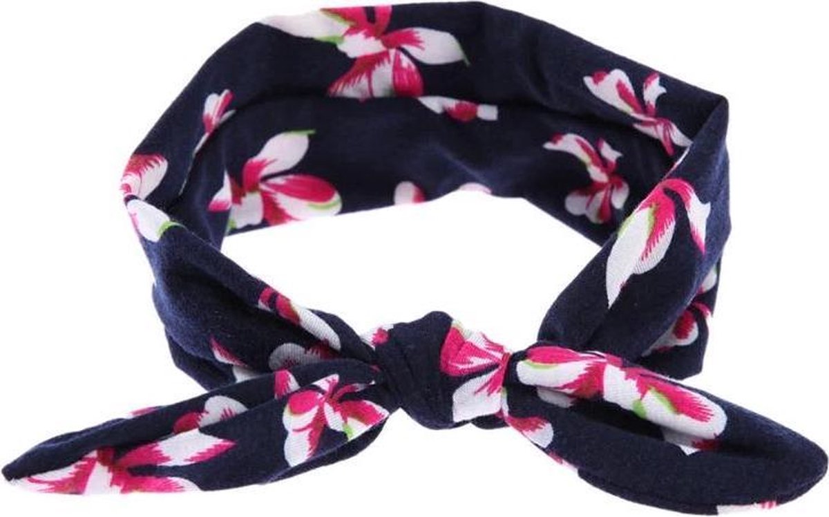 Meisjes haarband met strik blauw gebloemd 6-24 maanden | Baby haarbandje - dreumes haarbandje | Bloemenprint Hoofdband | Bloemenprint | Katoen