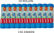 Afvalzakken met trekband | Inhoud 35l | 10 rollen = 150 zakken | Voordeelverpakking | 50 x 60cm | Extra sterk 15µm | Vuilniszakken