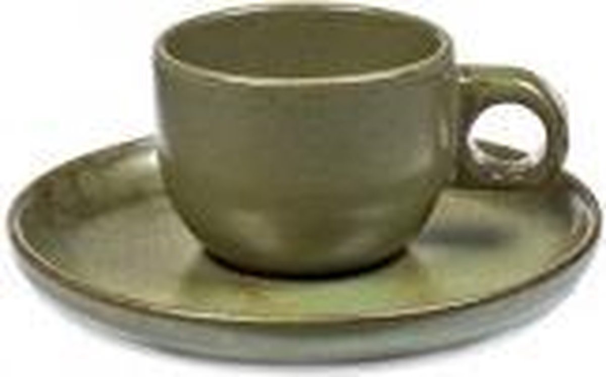 Serax Surface By Sergio Herman Espressokopje - Met Schotel - Ø13cm x H5cm - 4 Stuks - Camogreen