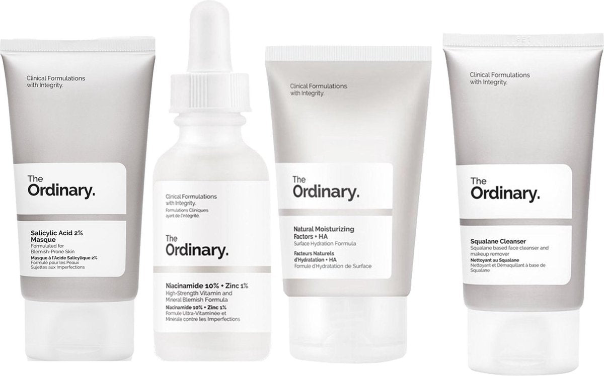 The Ordinary Acne Treatment Bundle - Salicyclic Acid 2% Masque -  Squalane Cleanser 50ml - Natural Moisturizing Factors + HA 50 ml - Niacinamide 10% + Zinc 1%