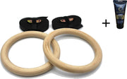 Gouden Grip Turnringen Met Ophangbanden + GRATIS Liquid Chalk - Fitness ring - Turn ringen - Houten ringen - Gym ringen - Gym rings - Houten ring - Gymringen - Gymnastiek - Crossfit - Calisthenics - Pull Up - Muscle Ups - Optrekringen - Gymnastic -