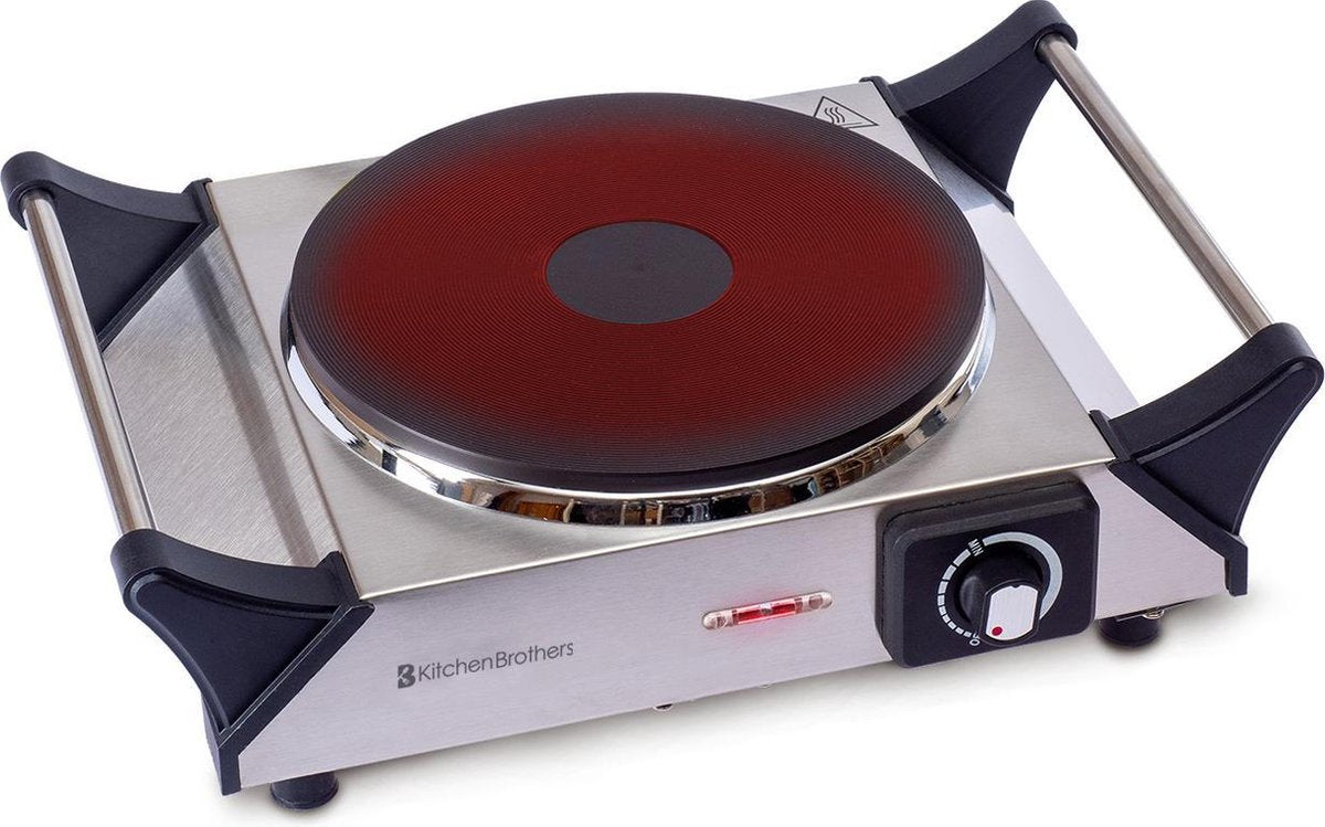 KitchenBrothers Elektrische Kookplaat - 1 Pits Enkele Kookplaat - 1500W - Vrijstaand - Zilver/RVS