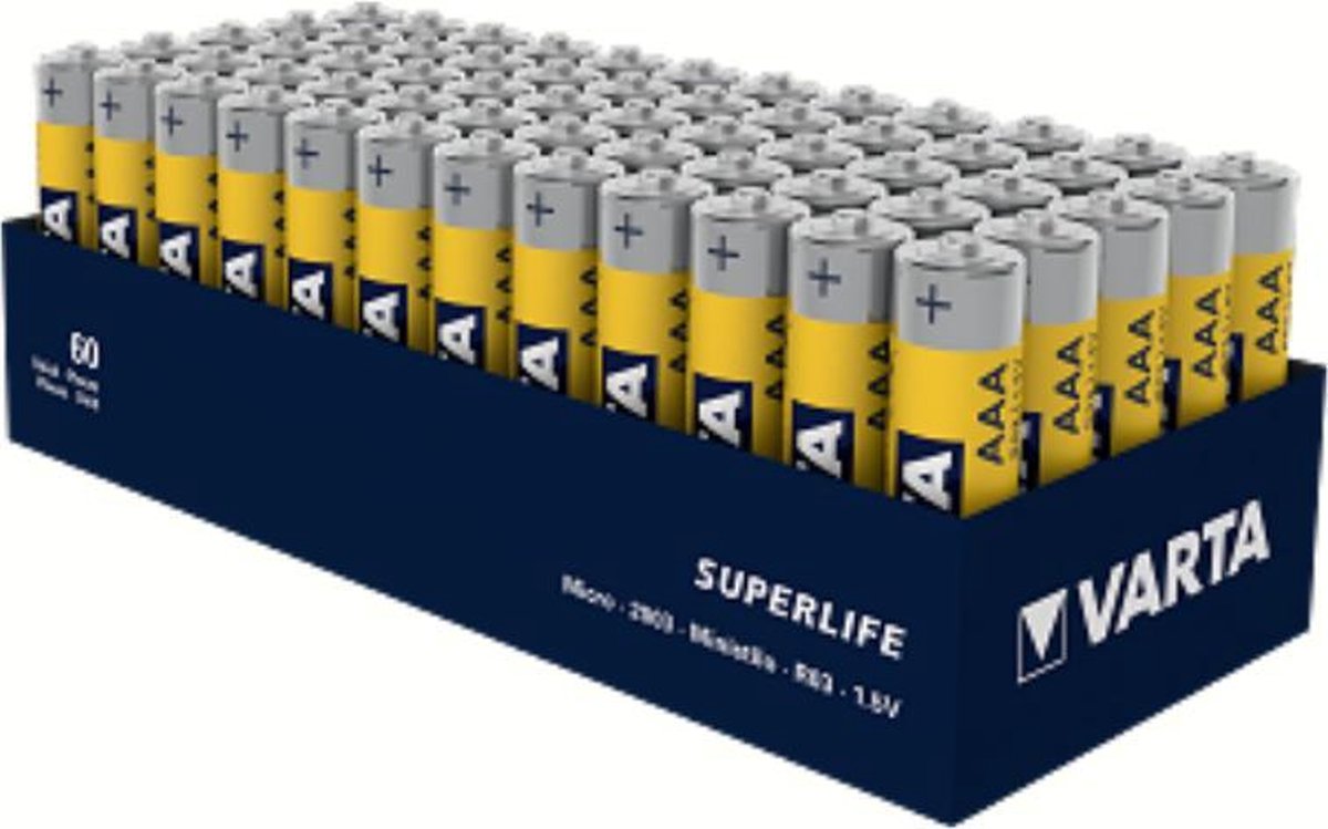 Varta Superlife AAA. Zink-Carbon. per 60. (werkplaatsverpakking)